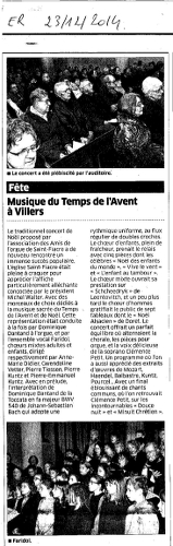 Article paru suite au concert de Noël 2014