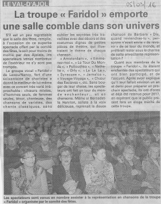 Article paru suite au concert au Val d’Ajol en février 2016