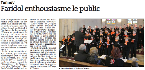 Article paru suite au concert du choeur mixte à Tonnoy en mars 2016